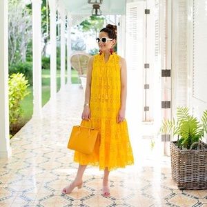 Kate Spade Yellow Eyelet Embroidered Midi Dress